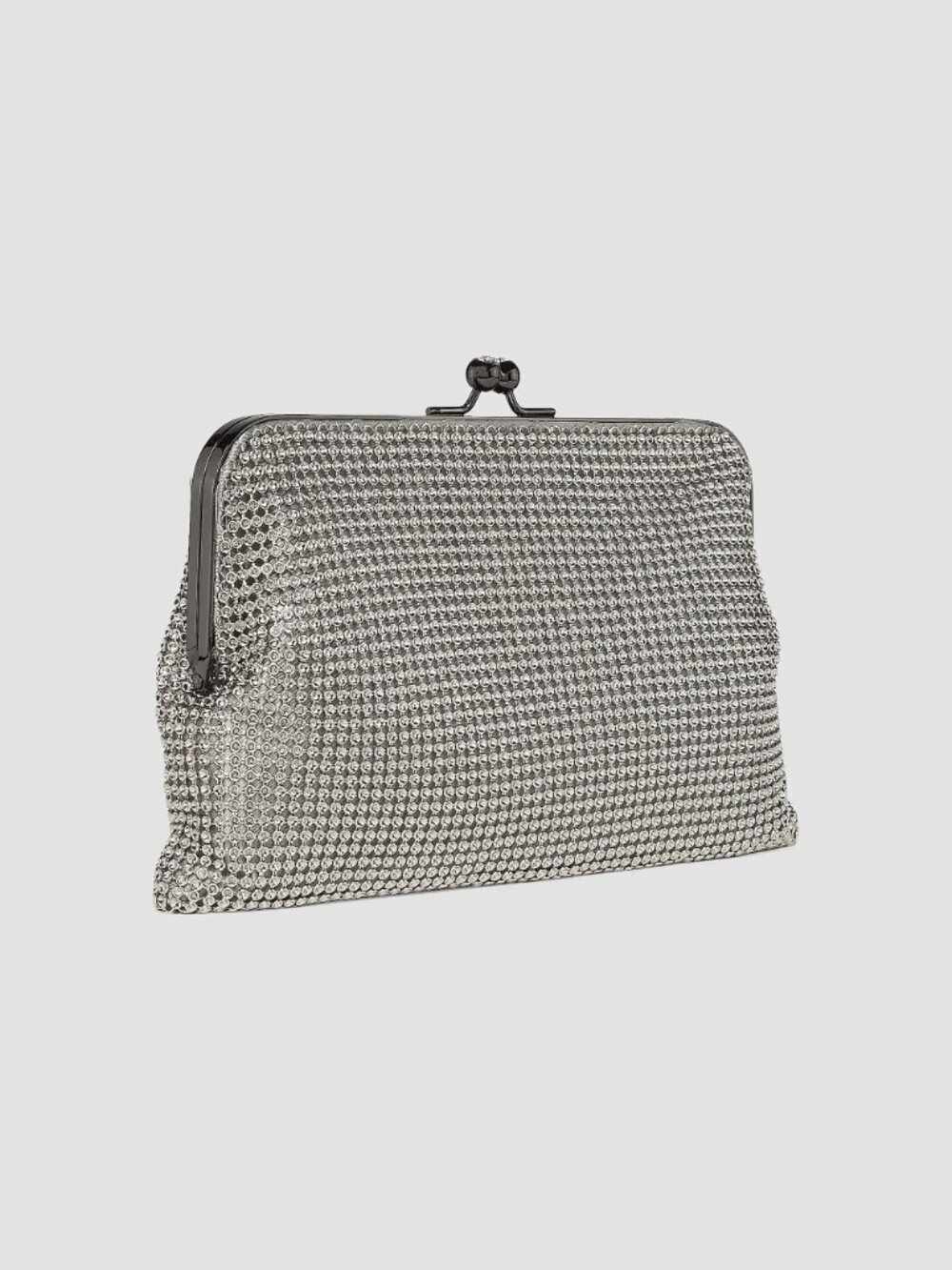 NEW WHITING & DAVIS SILVER Dimple Mesh Metal Crystal Clutch Evening Bag w/ Chain